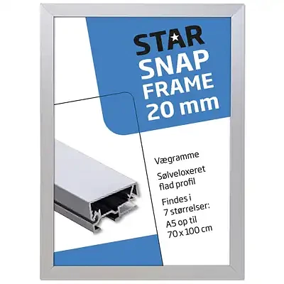 Alu snap frame, sølv, 20 mm flad profil