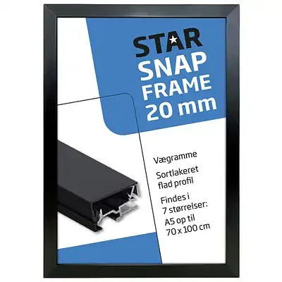 Alu snap frame, sort, flad 20 mm profil