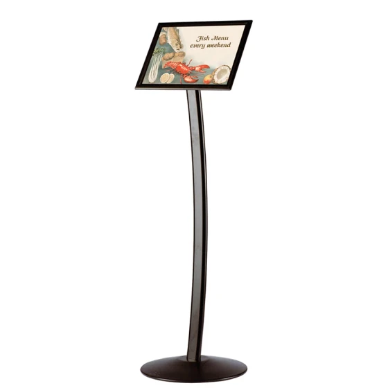 Buet infostander med vendbar A4-ramme, sort