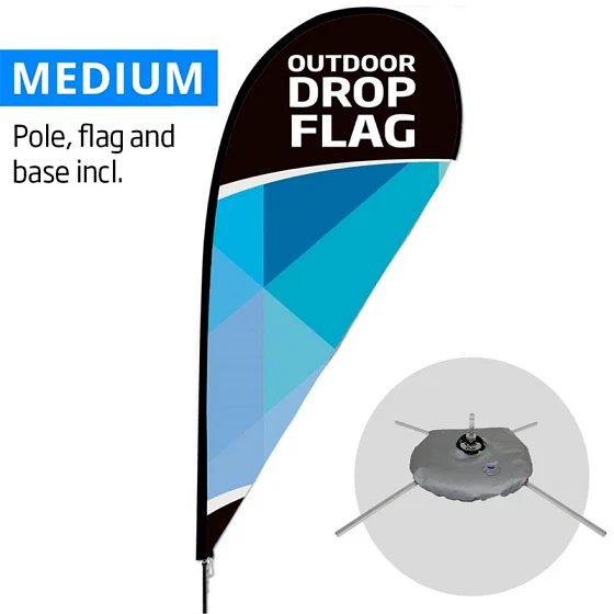 Beachflag, Outdoor Drop Flag, Medium inkl. flag og Cross flag base
