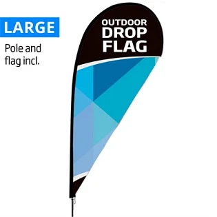 Udendørs dråbeformet flag, Large, inkl flag med print og sort stang