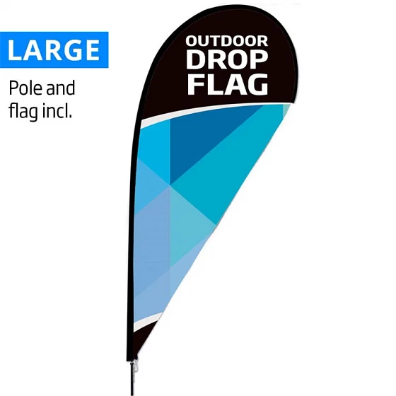 Udendørs dråbeformet flag, Large, inkl flag med print og sort stang