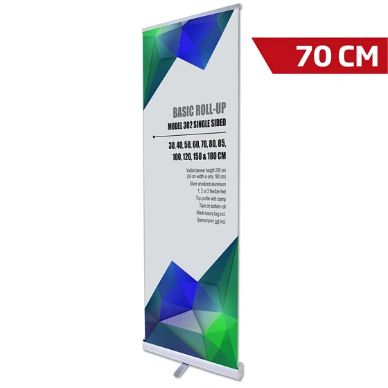 Basic Roll-up, enkeltsidet, alu/sølv, 70 cm, inkl. bannerprint