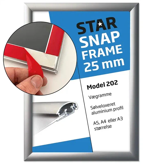 Klapramme Fast-Fix (med tape), alu/sølv, 25 mm profil, A5
