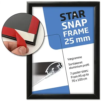 Klapramme, Fast-Fix (med tape), alu/sort, 25 mm profil, A5