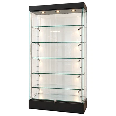 Vitrine Glasskab med Lys & Lås - Showcase Frameless Glasmontre, Sort