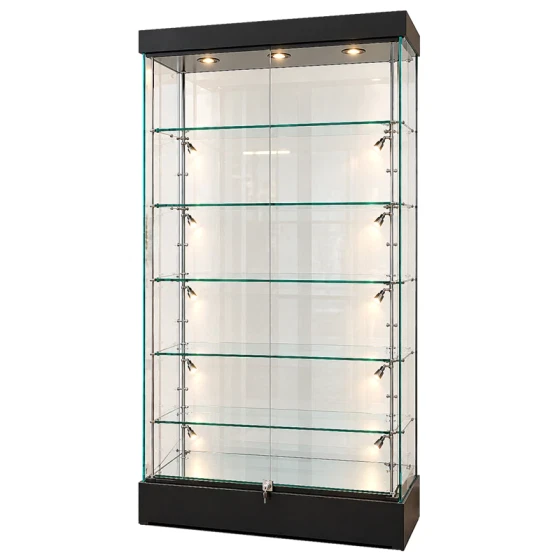 Vitrine Glasskab med Lys & Lås - Showcase Frameless Glasmontre, Sort