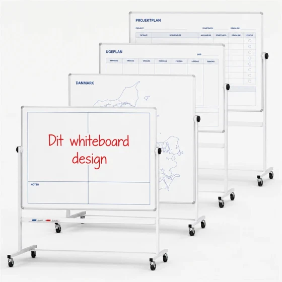 Whiteboard svingtavle med print på en side, på mobilt stativ - 120x180 cm